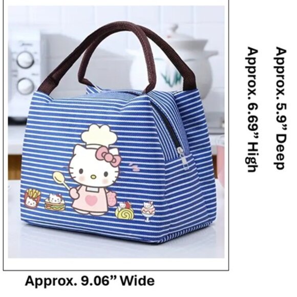 HELLO KITTY Blue & White Striped Insulated Lunch Tote (BRAND-NEW & SUPER CUTE!) - Picture 3 of 4